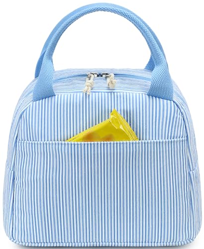 LEDAOU Lunch Box for Women Insulated Lunch Bag Corduroy Lunch Tote Bags Leakproof Cooler Lunch Case for Travel Work Picnic (K-Stripes-Blue) - color: K-Stripes-Blue