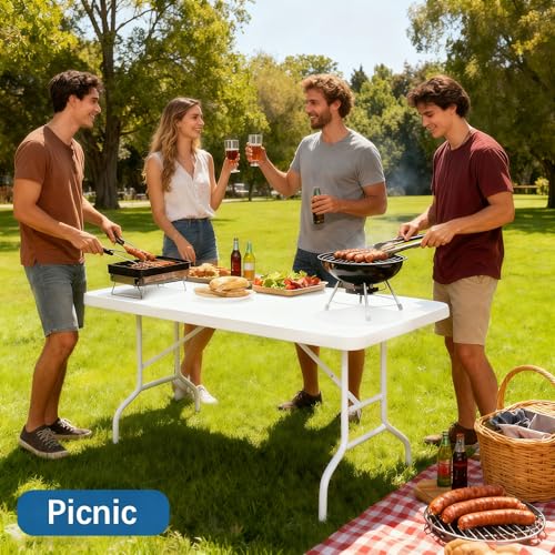 6FT Picnic White Spandex Table Cloth - 1 Pack Fitted Rectangle Tablecloth for Folding Tables, Washable Table Cover for Outdoor, Camping, Picnic, Banquet and Party(30" x 72") - color: White-6ft