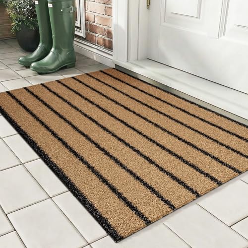 Outdoor Front Door Mat 20" x 32", Dirt Trapping Outside Entrance Rug, Non Slip Shoe Scraper, Heavy Duty Commercial Rug for Patio, Garage, Traffic Area, Office, Roll Packing - color: Coconut Husk Brown, size: 20" x 32"