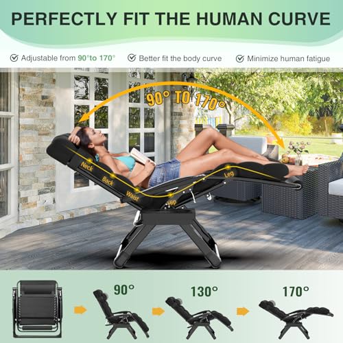 Suteck Oversized Zero Gravity Chair,33In XXL Outdoor Recliner Chair w/Removable Cushion&Headrest, Camping Lounge Chair w/Upgraded Lock&Footrest, Reclining Patio Chairs for Indoor Outdoor,500LBS - color: Inky, size: Xxl 33 Inch