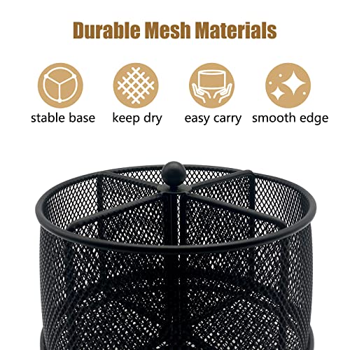 DysanVica 360° Rotating Metal Utensil Caddy - 4 Compartment Silverware Cutlery Holder Rotation Fork Spoon Napkin Organizer Flatware Storage Basket Party Countertop Buffet Picnic Camping Outdoor Black - color: Black