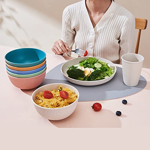 18pcs Wheat Straw Dinnerware Sets, HXYPN Unbreakable Reusable Dinnerware Set Kitchen Cups Plates and Bowls Sets Dishwasher Microwave Safe Plates
