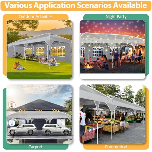 COBIZI 10x30 Party Tent: 10x30 Pop Up Canopy with Wheeled Bag - Tents for Parties with Patented Center-Lock Tech, 420D Waterproof Fabric, Easy Setup Canopy Tent with Removable Sidewalls, (Gray) - color: Gray, size: 10x30ft With 5 Sidewalls