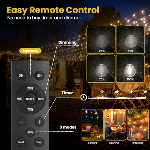 Yusist 300FT Solar String Lights Outdoor Waterproof with Remote,G40 Solar Powered String Lights with 60+3 LED Shatterproof Bulbs, Dimmable Solar Patio Hanging Lights for Outside Backyard Party - size: 300FT