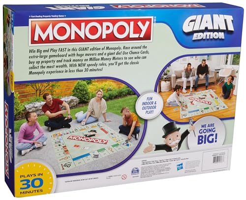 Spin Master Games, Monopoly Giant Edition, Classic Family Board Game for Indoor & Outdoor Play with Oversized Board, Screenless Activity, 2-4 Players, for Ages 6 & Up - style: Giant Monopoly