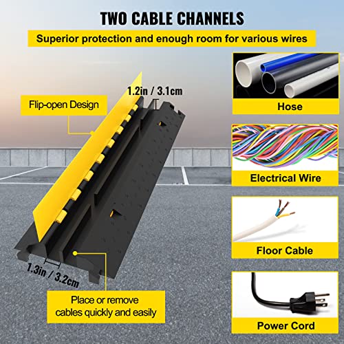 VEVOR 4 Pack Rubber Cable Protector Ramp 2 Channel Heavy Duty 66,000LB Load Capacity Cable Wire Cord Cover Ramp Speed Bump Driveway Hose Cable Ramp Protective Cover - style: 4 Pcs