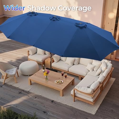 SUPERJARE 15FT Outdoor Patio Umbrella with Base Included, Double Sided Pool Umbrellas with Fade Resistant Canopy, Extra-Large Table Umbrella for Deck, Market, Backyard, Navy Blue - color: Navy Blue, size: 15ft