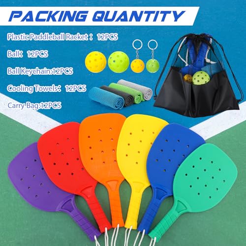 Arrowbash 60 Pcs Plastic 15.2 x 7.5 Inches Paddleball Racket Set with Balls, Ball Keychain, Cooling Towels&Carry Bag, Bulk Sports Equipment for Teams, Parties & Physical Education Classes