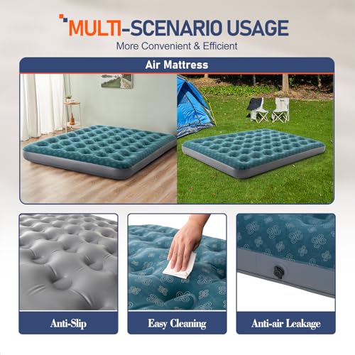 DIMAR GARDEN Queen Size Air Mattress Inflatable Bed Sleeping Pad for Camping, Patterned Flocking Blue - size: Queen