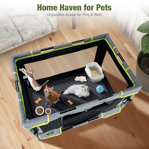 Durable Dog Playpen with Iron Frame, Heavy-Duty Pet Tent with Waterproof Base & Mesh Sides for Indoor Outdoor Use, Grey - color: Grey