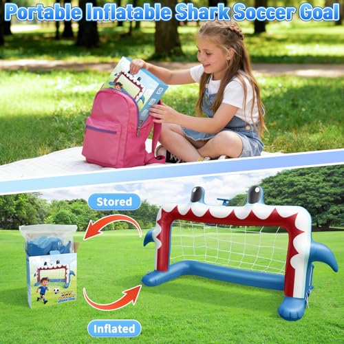 Intoypad Water Sprinkler Soccer Toys, Inflatable Shark Soccer Goal Sprinkler with a Soccer Ball Backyard Outdoor Summer Toys for Boys Girls Outside Yard Water Football Game Toys for Kids Ages 3-8