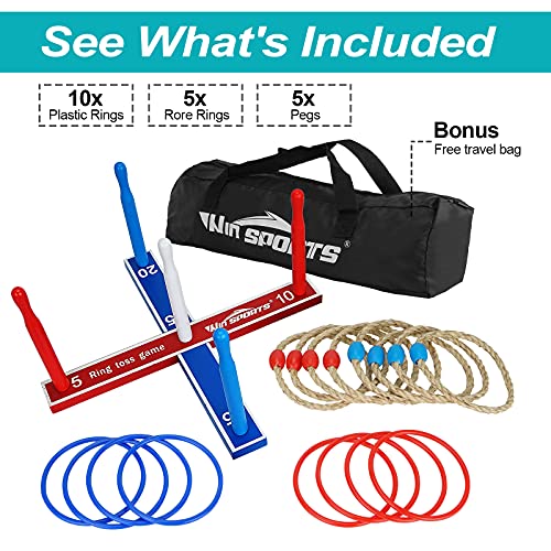 Wooden Ring Toss Game Set Includes Wood Base for Kids, Indoor & Outdoor Game for Family and Adults