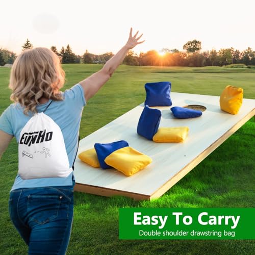 EunHo Cornhole Bags Set of 8 Regulation Size & Weight Corn Hole Bean Bags Official Professional All Weather for Tossing Game with Carry Case - color: Yellow/Blue