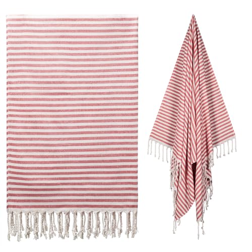 cabanana Turkish Beach Towel Oversized - 40"x70" Quick Dry Sand Free Thin Beach Towels for Adults,Extra Large Cotton Lightweigh Travel Towel for Beach Accessories (Red) - color: Stripe Red