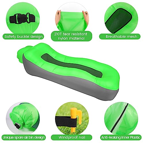 ele ELEOPTION Outdoor Inflatable Camping Couch Waterproof Portable Blow Up Air Sofa Chair Lounger for Backyard Beach Traveling Camping with Compression Sacks (Green Gray) - color: Green Gray