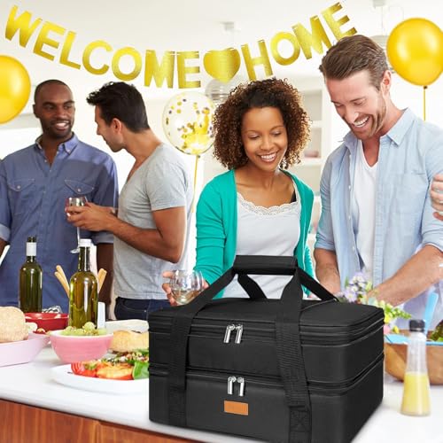 Expandable Casserole Carrier Bag - Double Decker Food Bag, Insulated Casserole Carrier for Hot or Cold Food, Lasagna Holder Tote for Picnics,Beaches,Traveling or Gifts - color: Black