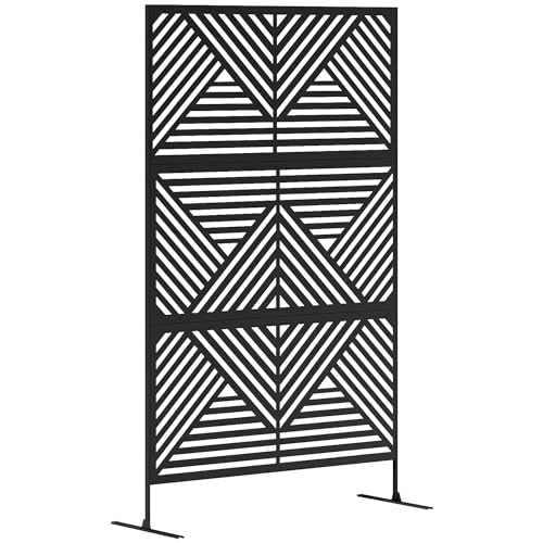 Outsunny Metal Outdoor Privacy Screen, 78" H x 48" W Decorative Privacy Fence Screen, Freestanding Outdoor Divider with Stand, Climbing Plant Trellis for Garden Walkway, Balcony, Patio, Rhombus Black - color: Black/Rhombus