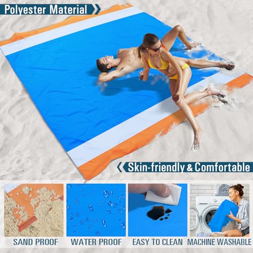 Beach Blanket Waterproof Sandproof 78''×81'' Large Suits 1-5 Adults Oversized Lightweight Picnic Mat Beach Blanket Water Resistant for Camping Hiking Travel Picnic - color: Orange Blue, size: 78''x81''