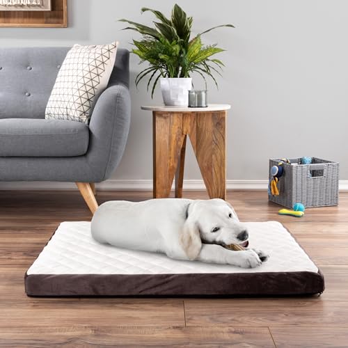 Dog Bed - Charcoal Infused Foam Pet Bed with Plush Cover - Egg-Crate Style Floor Mat with Nonslip Base for Dogs up to 65lbs by PETMAKER (Brown)
