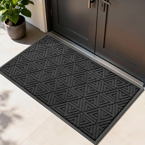 Yimobra Extra Large Door Mat 60x36, All-Weather Waterproof Non-Slip Welcome Matt Outdoor, Heavy Duty Non Slip Doormat for Entryway for Patio and Garage Indoor, Easy Clean, Black - color: Black, size: 60x36 Inch