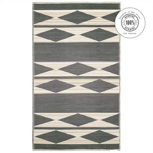 Fab Habitat Outdoor Rug - Waterproof, Fade Resistant, Crease-Free - Premium Recycled Plastic - Geo Tribal - Porch, Deck, Balcony, Mudroom, Laundry Room, Patio - Cairo - Natural & Black - 3 x 5 ft - color: Cairo - Natural & Black, size: 3' x 5' (Rectangula