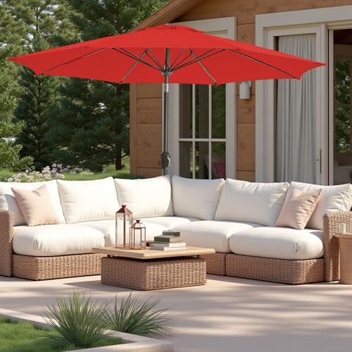 9FT Large Outdoor Patio Umbrella Pool Market Umbrella-UV Resistant, Easy Push Button Tilt and Crank, 8 Sturdy Ribs Heavy-Duty Table Umbrella for Deck, Backyard, Garden(Red) - color: Red, size: 9 FT