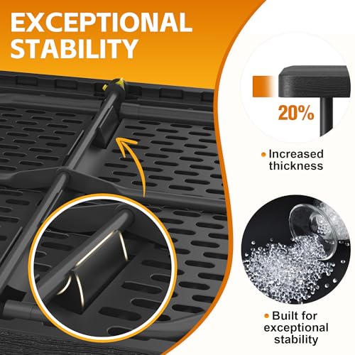 6 Ft Plastic Folding Table,Heavy Duty Portable Table for Indoor & Outdoor,Wood Grain Desktop & 350lbs Weight Capacity,Premium Solutions for Camping,Picnic,BBQ and Party - size: 6ft-black