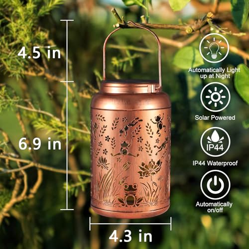 Frog Decoration Solar Lanterns Outdoor Waterproof Garden Decor Gifts for Women Mon Grandma Metal Hanging Solar Lights for Outside LED Lanterns for Yard, Patio, Lawn, Tabletop, Pathway - style: Frog