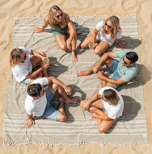 LANE LINEN Picnic Blankets - Turkish Beach Blanket Sandproof with Lightweight Quick Dry Design, 82"x82", Beach Summer Vacation Essentials for Relaxing, Park Outings or Yoga Mat – Beige - color: 02: Beige, size: Beach Blanket (80" x 80")