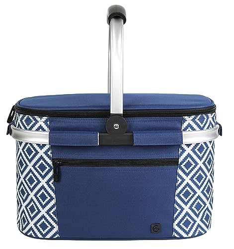 ALLCAMP Picnic Basket - Insulated Cooler, Thickening Foldable Picnic Basket with Removable Baskets & Sewn-in Frame, Basket for House Warming Gifts New Home(Rectangle Blue White) - color: Rectangle Blue White, size: Medium