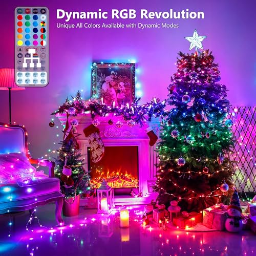 BrizLabs Fairy String Lights - 2 Pack 66ft 200 LED Color Changing Fairy Lights with Remote, Plugin Red White Blue Twinkle Light Rainbow Firefly Starry Light for Xmas Tree Halloween July 4th Easter - color: 2 Pack 200 LED Adapter