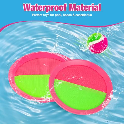 Kids Outdoor Toys - Toss and Catch Game Set, Outside Yard Camping Beach Pool Toys Games for Boys Girls 3 4 5 6 7 8 9 10 Year Old, 4 Paddles 4 Balls (Pink+Pink) - color: Pink