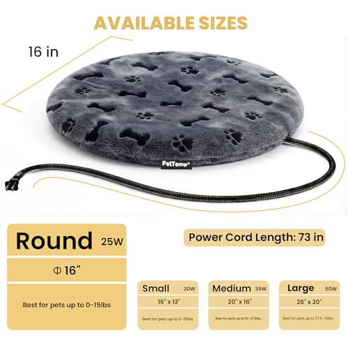 Pet Heating Pad for Cats Dogs Indoor & Sheltered Outdoor Waterproof Heated Cat Bed Heated Dog Bed Chew Resistant Cord Constant Temperature Gray Paw Print Round 16 Inch - color: Grey, size: Round: 16" x 16" x 1.3"
