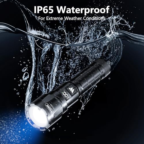 WdtPro Flashlight LED Rechargeable 2 Pack, 3 Modes Super Bright Flashlights High Lumens, Zoomable Tactical Linternas with LCD Digital Display, Powerful Handheld Flashlights for Home Emergency Camping - color: Black