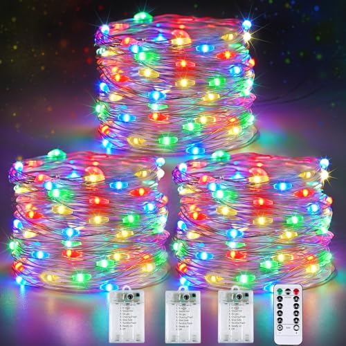 3 Pack Fairy Lights Battery Operated with Remote Control Timer, 26 FT 80 LED String Lights Outdoor Indoor, 8 Mode Twinkle Lights for Christmas Party Wedding Birthday Bedroom Decoration (Multicolor) - color: Multicolor, size: 3 Pack 80led
