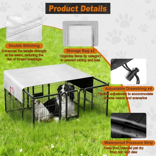 LYHNMW Dog Playpen Cover, 600D Oxford Fabric Dog Pen Canopy with Sun and Rain Protection, Specialized Fits for 24/32/40/45/50" Panels Playpen(Only Cover) - size: Fit 8 Panels