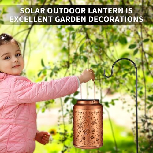 Solar Lanterns Outdoor Waterproof Hummingbird Garden Decor Gifts for Women Mom Grandma Hanging Lights Metal Solar Decoration Outside for Yard, Patio,Backyard(Butterfly and Sunflower) - style: Butterfly and Sunflower