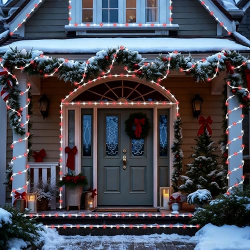 YEGUO Solar Rope Lights Outdoor Waterproof, 66ft 200 LED Red and White String Lights, 8 Modes Fairy Lights in Clear Thin Tube - color: Red and White