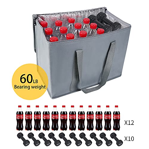 musbus 4 packs insulated trunk organizer car cooler bag XL-Large Insulated Grocery shopping bags, Reusable grey zipped zipper,Collapsible,tote,cooler,groceries,Recycled Material Warm Foldable - color: Grey, size: X-Large（16W x 12.5H x 9D）