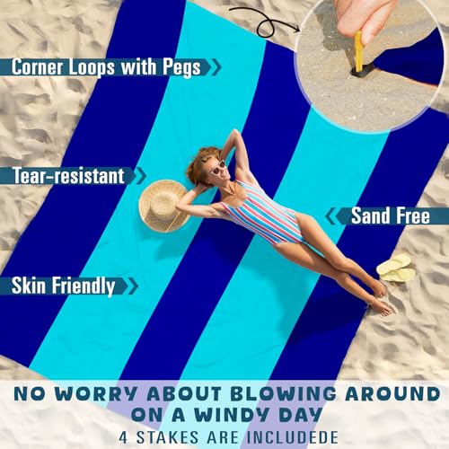 Beach Blanket Waterproof Sandproof 78''×81'' Large Suits 1-5 Adults Oversized Lightweight Picnic Mat Beach Blanket Water Resistant for Camping Hiking Travel Picnic - color: Dark Blue, size: 78''x81''