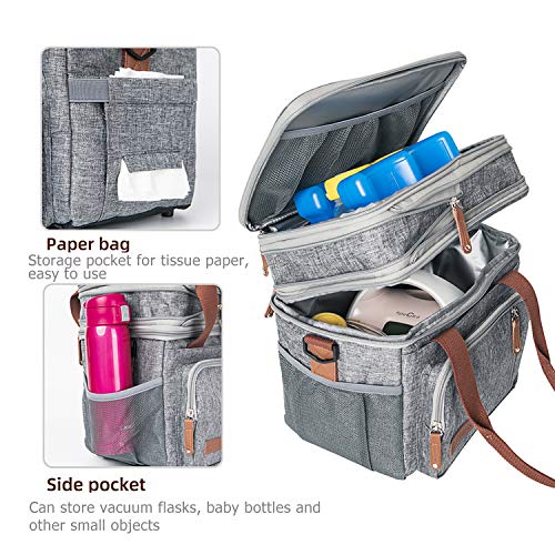 MOV COMPRA Adult Lunch Box for Work, Expandable Large Lunch Bags for Women Men, Leakproof Double Deck Lunch Box Cooler Tote Bag with Removable Shoulder Strap (Grey) - color: Gray