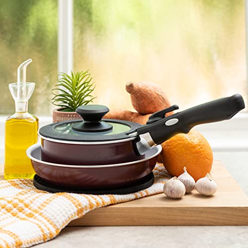 Moss & Stone Aluminum Pots And Pans Set Nonstick, Removable Handle Cookware, Stackable Pots And Pans Set, Dishwasher safe, Induction Pots And Pans, Camping Cookware Set (5 Pcs Burgandy) - size: 5 Pcs Burgandy