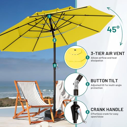 AreShark 9ft 3-Tier Patio Umbrellas, Outdoor Umbrella with 8 Sturdy Ribs UV Protection Windproof, Market Table Umbrella w/Push Button Tilt & Crank for Pool, Porch, Deck, Garden(Yellow) - color: Yellow