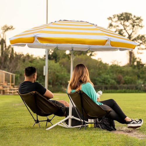AMMSUN Shade Umbrella, Premium Portable Umbrella with Stand, 6.5ft Lightweight Free Standing Canopy for Sporting Games, Adjustable Instant Sun Protection and Easy to Carry, Stripe Yellow - color: Stripe Yellow