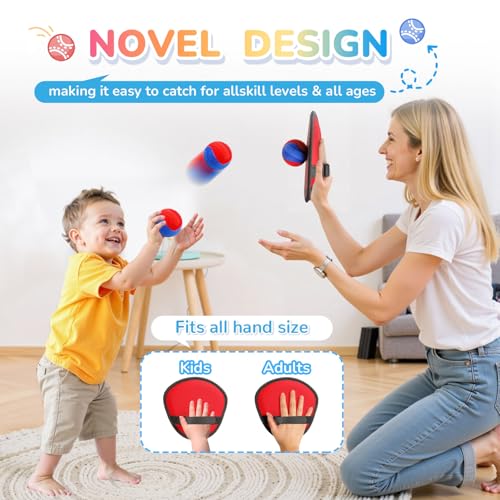 DISHIO Toss and Catch Ball Game Outdoor, Yard Games Beach Toys Pool Toddler Baseball Glove & Catch Ball Toys - color: 2 paddles 2 balls