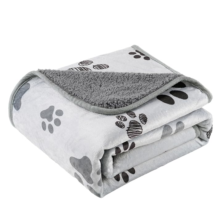 Waterproof Dog Blankets, 30"x40" Cat Blanket for Indoor Cats, Soft Fluffy Sofa Car Bed Protector, Reversible Sherpa Fleece Puppy Blanket for Small Medium Dogs (Light Grey-Paws) - color: Light Grey-paws, size: 30"x40"