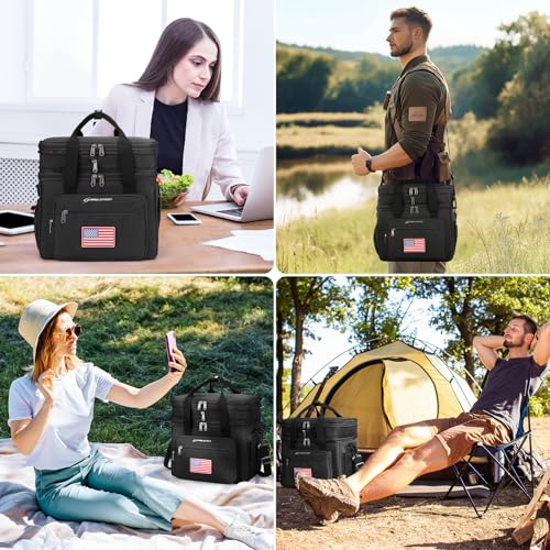 Maelstrom Lunch Box, 23L Insulated Lunch Bag, Expandable Double Deck Cooler Bag, Lightweight Leakproof Tote Bag With Side Tissue Pocket, Suit For Men and Women (F Black with DIY Hook-and-Loop) - color: F Black with DIY Hook-and-Loop