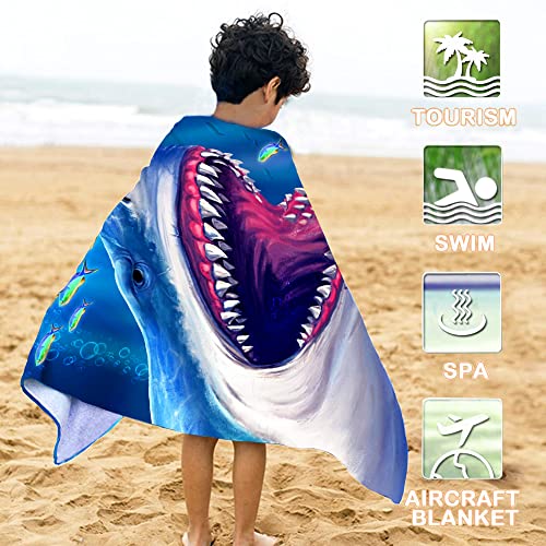 Bonsai Tree Shark Beach Towel, Cool Ocean Fishes Microfiber Bath Towel, Blue Sea Sand Free Quick Dry Travel Towels for Mens Women Adults, 30" X 60" - color: Shark, size: 30"x60"