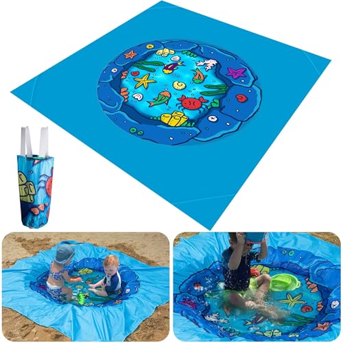 RunNico 6.6 x 6.6 Ft Portable Baby Beach Pool, Waterproof Beach Pool Blanket for Toddler with Water Bag, Collapsible Beach Puddle Mat for Boys Girls Kids Infant Outdoor Summer Vacation - color: Style 1