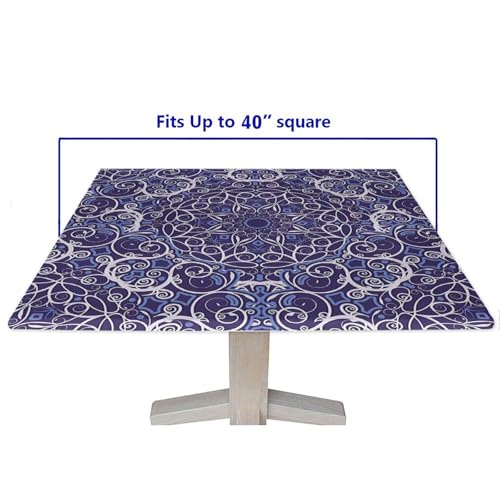 Fitted Tablecloth Square with Elastic 42x42 in Outdoor Tablecloths Elastic Table Cloth for Tables Waterproof Wipeable Table Cover for Picnic Camping Dinner - color: Bohemian Style, size: 42" x 42" (Square)